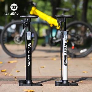 WEST BIKING 160PSI ปั๊มลมจักรยานแรงดันสูงปั๊มมือสำหรับเครื่องเติมลมวาล์ว Schrader/Presta เครื่องมือ MTB อุปกรณ์เสริมสำหรับจักรยานเสือหมอบ