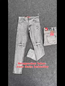 Celana Jeans Pria Cowok Panjang Model Ripped Sobek Lutut Whisker Distro Tebaru Kekinian Ukuran 28 sampai 40 Grey Acid