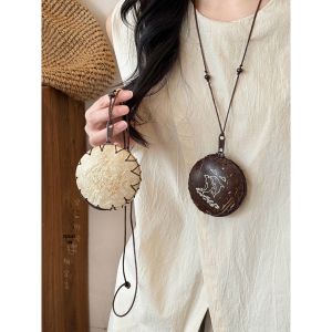 สร้อยคอแบบสวมหัวรูปกลมประดับลายดอกไม้สไตล์โบฮีเมียนสำหรับผู้หญิง กระเป๋าใส่เหรียญ กระเป๋าใส่หูฟัง เครื่องประดับแฟชั่นอเนกประสงค์