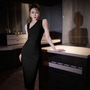 VKSOD | Elegant French Style Asymmetrical Sleeveless Long Dress Womens Fashion Slimming High Waist Zipper H-Line Summer Gown