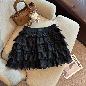 GUZILIAN | Spring Summer Sweet Layered Cake Skirt Elastic Waist A-Line Short Skirt Women Versatile A-Line Mini Skirt High Waist Design