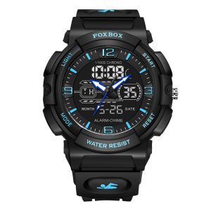 LIGE Dual Display Electronic Watch Men FOXBOX Alarm Calendar Stopwatch Waterproof Quartz Watch + Box