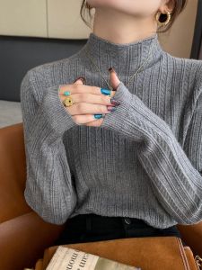 Christmas Red Knitted Sweater Womens Inner Wear 2024 New Mid-Neck High-End Feeling Top Winter Autumn Season Regular Fit