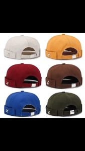 Brimless Islamic Cap with Logo Cotton Blend Flat Brim Headwear Vintage Hip-Hop Style - White