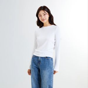 Áo Thun Dài Tay Đơn Giản Thời Trang SPAO Dành Cho Nữ Mùa Thu Cổ Tròn Thường Ngày Chất Liệu Polyester Và Nylon