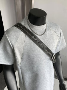 American Style Heavyweight Air Layer Splice Short Sleeve Mens Summer New Design Loose Fit Versatile Shoulder T-Shirt