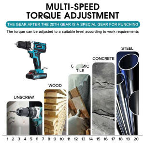 Makita Cordless Electric Impact Drill Heavy Duty Double-Speed With 2 Li-ion Batteries 168v to 48v Japan Made Driver-Drill Kit with 34PCS Free Accessories Set Drills Electric Drill Screwdriver Power Tools Lithium Battery Variable Speed