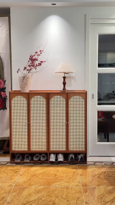 Tủ giày phong cách retro Tủ giày tre gỗ công suất lớn Tủ mây cửa nhiều lớp chất lượng cao Tủ giày gia đình đơn giản