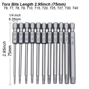 Torx Tamper Proof Security Screwdriver Bit Set with Hole Hex Shank Magnetic Extension Adapter for Electric Drill S2 Steel T5 T40