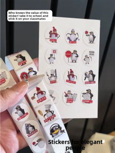 Elegant Penguin Sticker Abstract Funny Emotion Package Decorative Moon Phase When Will You Rise up Decal for Childrens Play