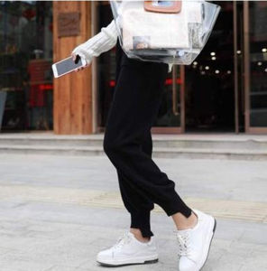 Womens High Waist Knitted Woolen Trousers Harlan Loose Slim Fit Nine Points Cuffed Cashmere Casual Pants Thickened Autumn Wear