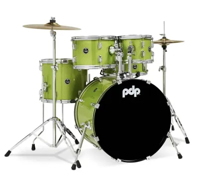 PDP CENTERSTAGE 5PC KIT w/ HARDWARE CYMBAL & DRUMTHRONE - Electric Green Sparkle