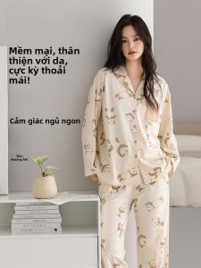 MiiOW | Áo ngủ cotton nguyên chất cho nữ MiiOW 2025 Bộ đồ ngủ dài tay họa tiết hoạt hình cỡ lớn Quần áo mặc nhà