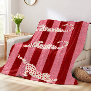 Beast Kingdom | Red Stripe Heart Leopard Flannel Luxury Blanket Lightweight And Comfortable Woolen Blanket Ultra-Fine Fiber