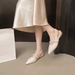 YX | French Rhinestone Pointed Toe Thick Heel Sandals