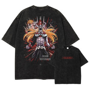 Bandai | Bandai Anime B-Bleach T Shirt Vintage Washed Unohana Retsu T-shirts Retro Harajuku Renji Uryuu Ichigo Tops Tees Man