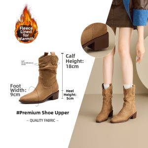 Josiny | Pointed Toe Western Cowboy Boots For Women Mid Calf Insulated Winter Boots