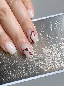 Mẫu Chuyển Nhiệt Kim Loại Hoa Mận Tinh Tế Mẫu Chuyển Nhiệt Hoa Anh Đào Nhánh Cây Làm Đẹp Móng Tay Dụng Cụ Làm Đẹp Móng Tay