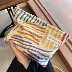 Instagram Niche Canvas Bag Contrast Color Striped Make-up Bag Portable Travel Business Trip Skin Care Buggy Bag Wash Bag