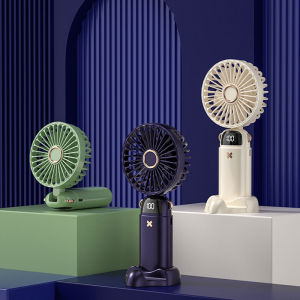 Mini portable fan handheld USB charging fan 5-speed adjustable LED digital display hanging neck folding fan
