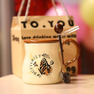 Cốc Thủy Tinh Sứ Bướm Cỡ Lớn Ins Phong Cách Cổ Điển Cốc Đựng Sữa Cốc Đựng Nước Cho Bạn Thân Quà Tặng Sinh Nhật Cốc Có Nắp Và Thìa