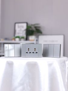 Switch Socket Panel Type 118 Household Switch Grey Glass Ultra-Thin Safety Socket For Bathroom 1/2/3/4 Gang 1/2 Way