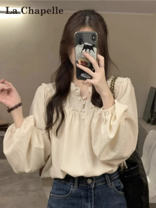 La Chapelle | Vintage Wooden Ear Edge Puff Sleeve Small Batch Womens Shirt