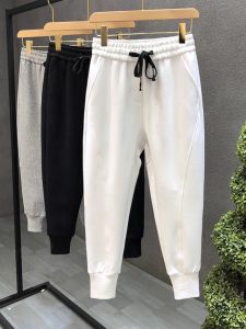 High Quality White Casual Pants for Men Autumn Winter Spring Trendy Brand Fashionable Youthful Elastic Waist Nine Points Length