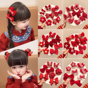 Childrens Hair Clips Red Butterfly Knot Baby Bangs Side Clip Girls Hair Accessories New Years Celebration Hair Decorations