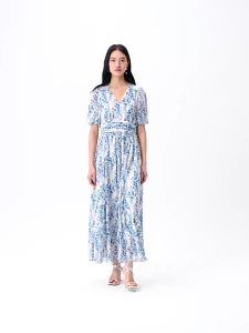 Koradior | Elegant Rose Print Short Sleeve Dress
