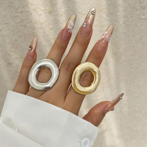 KunJoe Exaggerated Gold Color Glossy Big Round Ring for Women Hip Hop Geometric Thick Finger Ring 2024 Trend Girls Party Jewelry
