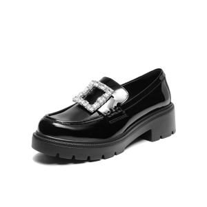 Belle | Crystals Buckle Thick-Heel Elevating Loafers Coarse Heels
