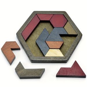 Hexagon Tangram Puzzle Wooden Puzzle Toys for Children and Adults Challenging Puzzles Wooden Brain Teasers Puzzle for Adults