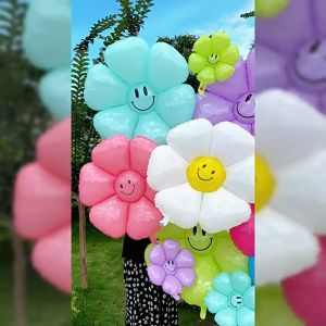 สินค้าพร้อมส่ง ลูกโป่งดอกเดซี่ หน้ายิ้ม ตกแต่งงานเลี้ยงวันเกิด ไม่ต้องประกอบ เป่าง่าย ลูกโป่ง พร็อพถ่ายรูป ตกแต่งงานเลี้ยงวันเกิด 1Pcs