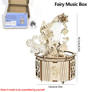 3D Wooden Puzzle Moon Star Music Box DIY Assembly Rotating Craft Decoration STEAM Educational Toys Gift for Adults Teens