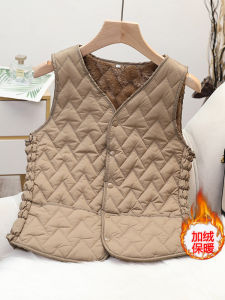 Warm Fleece Lined down Cotton Vest Short V-Neck Slim Fit Versatile Inner Core Womens Fashion Autumn Winter New Style