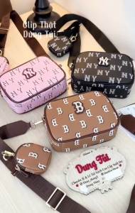 Túi đeo chéo nữ size 18 chất da xước dày dặn họa tiết monogram kèm túi nhỏ mẫu mới nhất full màu