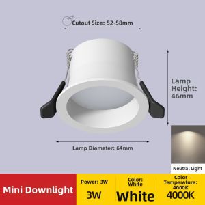 YJXG | LED Recessed Ceiling Light 3W 5.5cm Opening