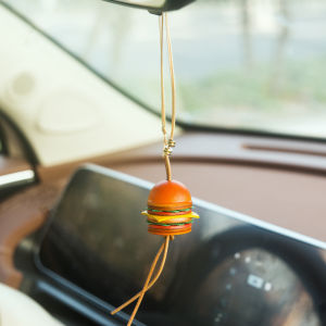 Mini Burger Head Layer Cowhide Leather Keychain Cute Bag Decoration Holiday Gift for Couples Womens Style Creative Gift