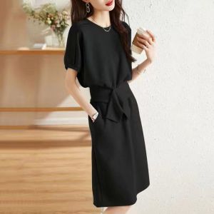 Waist-Cinching Slim-Fit Mid-Length Tee and Skirt Set