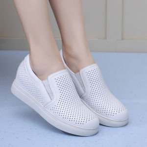 Fashionable Womens Hollow out Leather Slip-On Shoes Spring Summer Soft Bottom Platform Sneakers Casual Loafers Comfortable Footwear