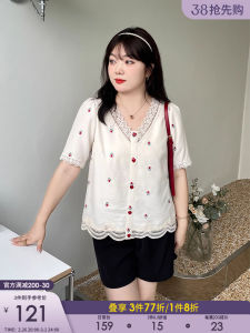 เสื้อเชิ้ตแขนสั้นผู้หญิงไซส์ใหญ่ปักลาย Tulip ปิดด้วยกระดุม ทรงเข้ารูป สไตล์เกาหลี ทรงเข้ารูป ฤดูร้อน 2023 แฟชั่น