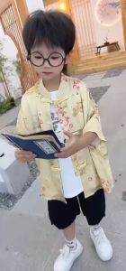 + LITTLE MUSHROOMS + BOYS KIDS CHILDREN SHIRT TOP SINGLET | TRADITIONAL CHINESE GOLD YELLOW SILK RED DRAGON COTTON | CNY RACIAL HARMONY