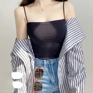 Áo Vest Dây Nữ Mùa Hè Một Bên Vai Áo Ngực Có Đệm Áo Ngắn Áo Lót Một Mảnh Áo Lót Cổ Chữ V Không Tay Áo Chui Đầu