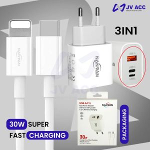NANVAN CHARGER CASAN 30W 3 USB NVN-PTC13 TIPE C TO 8 PIN UNTUK IPHONE / SAMSUNG / OPPO / VIVO / XIAOMI / REALME