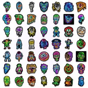 50/100Pcs Halloween Funny Neon Skull Stickers Waterproof for Helmet Skate Car Suitcase Cup File Folder Drawer Storage Box Decal