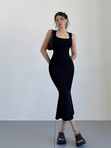 Liviahome Hot Bé Gái Thể Thao Lưng Đen Đầm Dài Cho Nữ Dây Đeo Rộng Đầm Hở Lưng Cao Cấp Đầm Thường Ngày Mùa Hè 2024 Đầm Không Tay