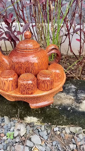 [MỚI] Bộ Bình Trà Lê Tròn Gỗ Dừa Kèm Dĩa Có Chân Phù Hợp Trà Đạo Uống Trà Phòng Khách Sang Trọng Quà Biếu Tặng Cao Cấp