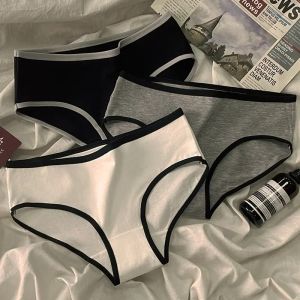 3pcs Cotton Womens Panties Triangle Sports Style Minimalist Girls Underwear Mid Waist Japanese white black Women Underwear
