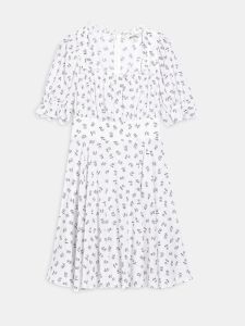 ชุดเดรสแขนพองพิมพ์ลายดอกไม้คอเหลี่ยมทรงเข้ารูปสำหรับผู้หญิงในช่วงฤดูร้อนปี 2022 ผ้าผสม Viscose 50% ผ้าฝ้าย 50%